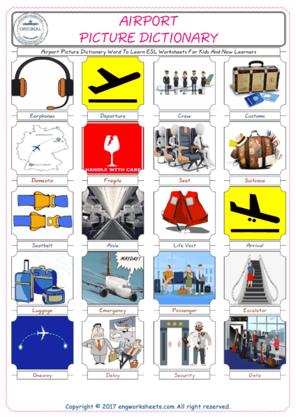  Airport English Worksheet for Kids ESL Printable Picture Dictionary 